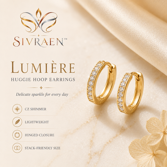 Sivraen™ Lumière Huggie Hoop Earrings – Sparkling Cubic Zirconia Gold Hoops, Small Lightweight Everyday Earrings